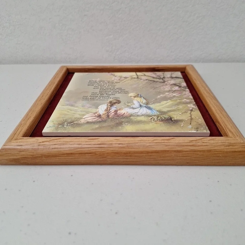Vtg 1970 Wood Frame Ceramic Tile Hanging Decor George Webster Douglas Religious